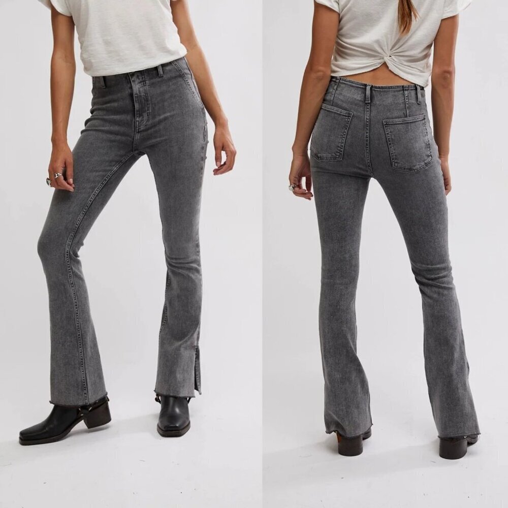 NWT New Free People Level Up Slit Bootcut Jeans In Ridge Grey Size 31